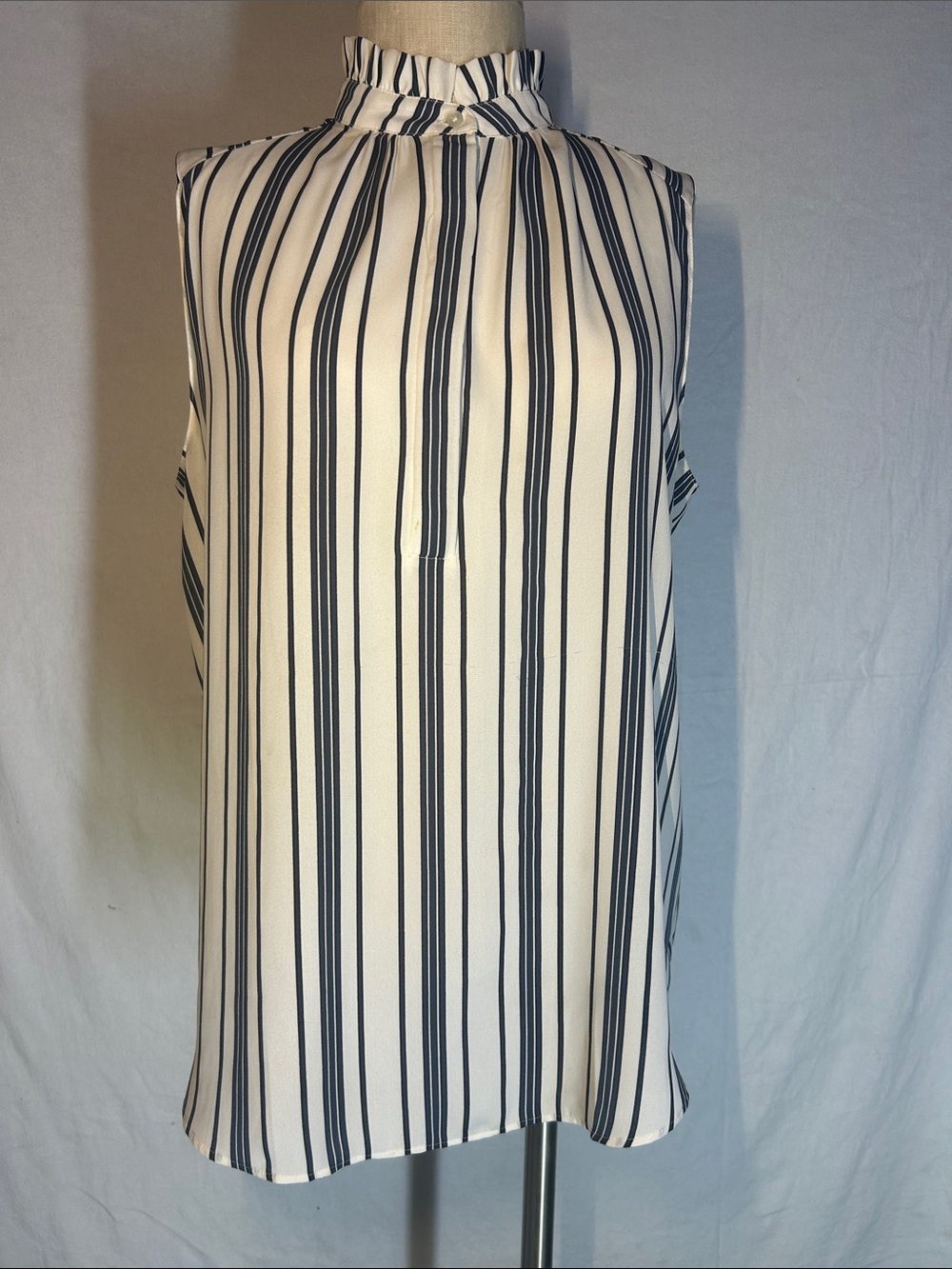 Ann Taylor Sleeveless Mock Neck Striped Blouse - White & Black
